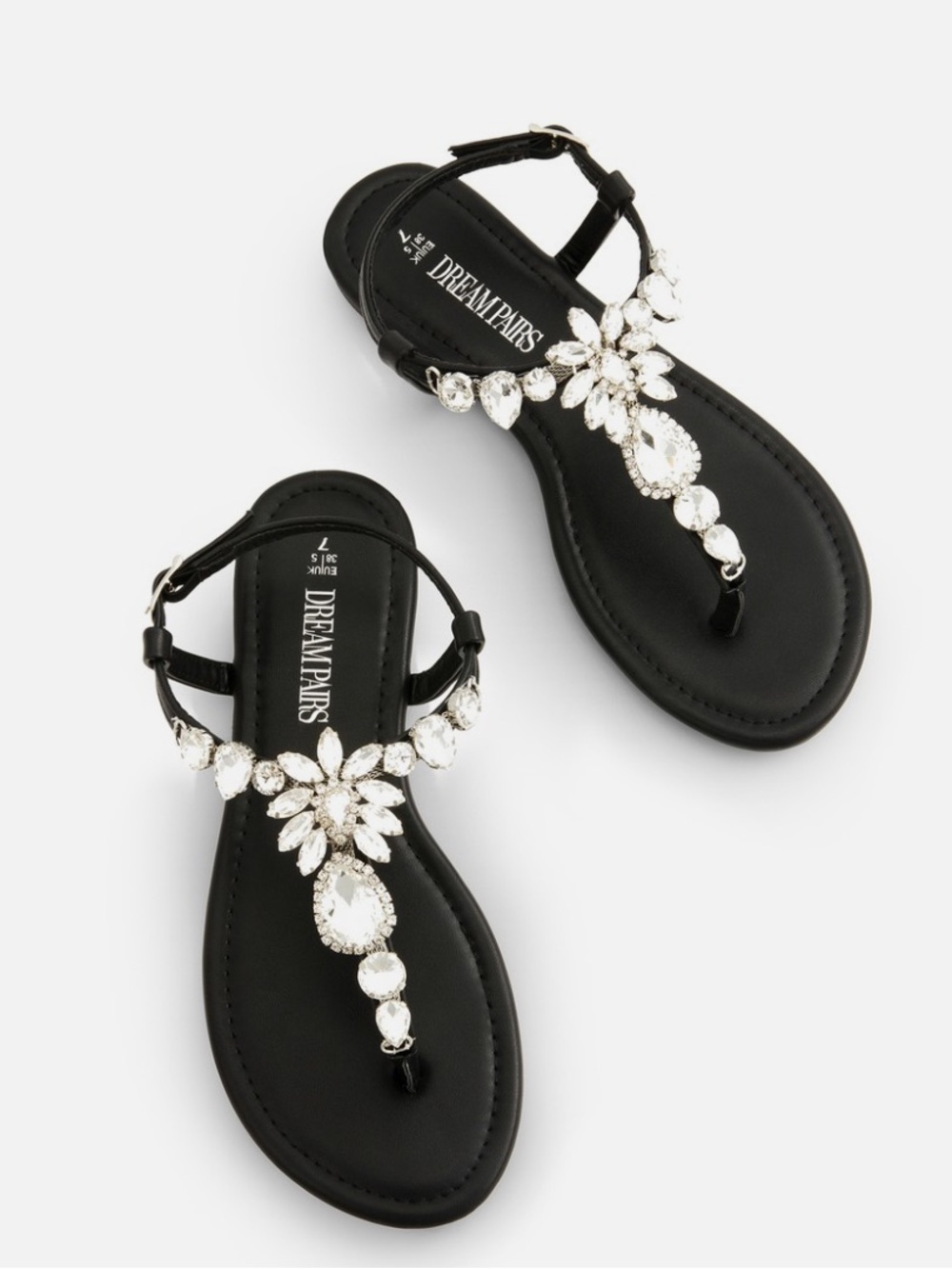 Dream Pairs Lux Black Jeweled T-Strap Sandals